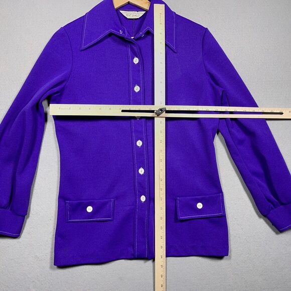 VTG NRC Fashions Blouse Women Purple Dagger Collar Button Up 60s 70s Mod MCM - Picture 8 of 14